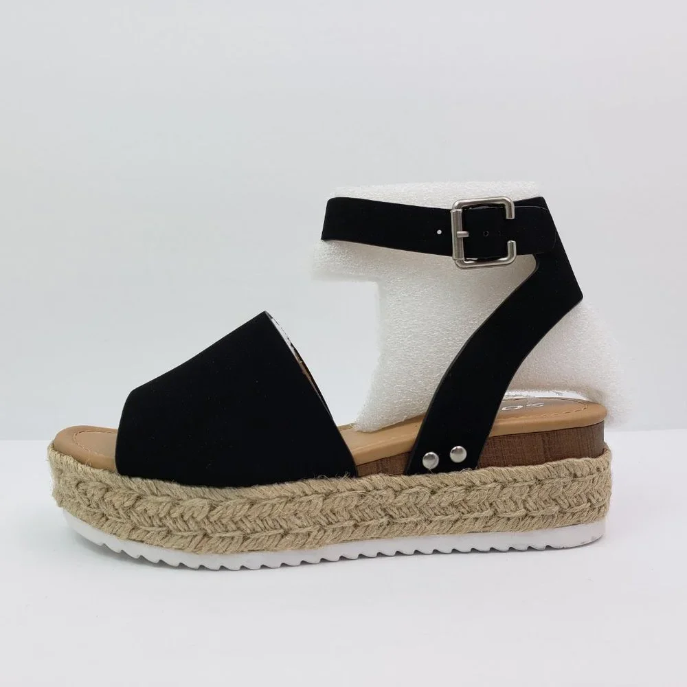 Soda Topic Womens Size 8.5 Black Open Toe Ankle Strap Espadrille Platform Sandal - Picture 3 of 11